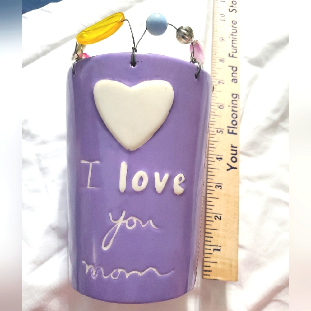 : Sandra Magsamen Large lilac & White Heart I love you mom Vase
